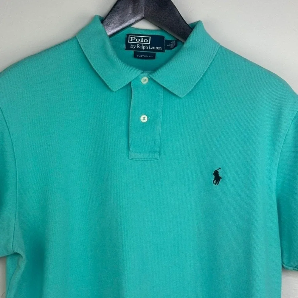 Polo Ralph Lauren Mens Custom Fit Mesh Polo Shirt Turquoise Blue Green Large